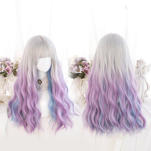 Gradient blue and purple long curly wig  KF82675