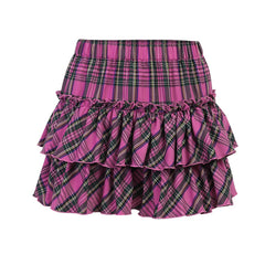 Pink Plaid Pleated Skirt KF90689