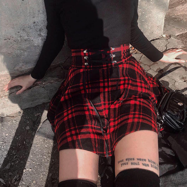 Red plaid skirt KF9526