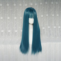 Blue green long straight wig KF81505