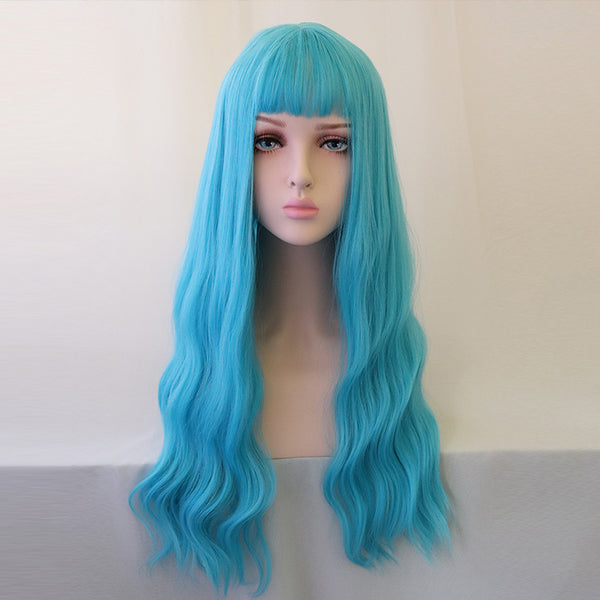 Sky blue long curly hair fluffy wig  KF82320