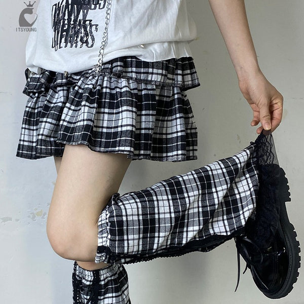 Punk Plaid Pleated Skirt + Leg Covers  KF82626