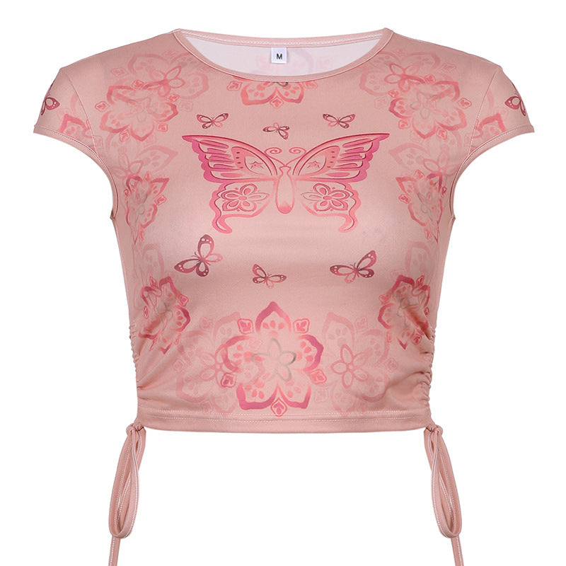 Pink butterfly print T-shirt  KF81224