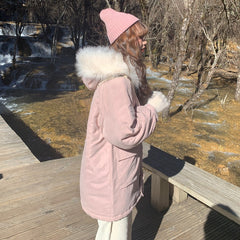 Pink plush hooded jacket  KF82425