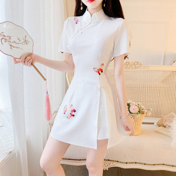 Solid color cheongsam + shorts two-piece set   KF24031