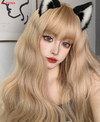 Golden long curly wig KF82114