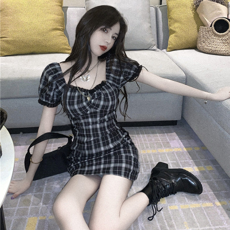 Black plaid dress KF81490