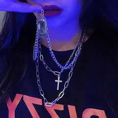 Punk silver necklace KF90800