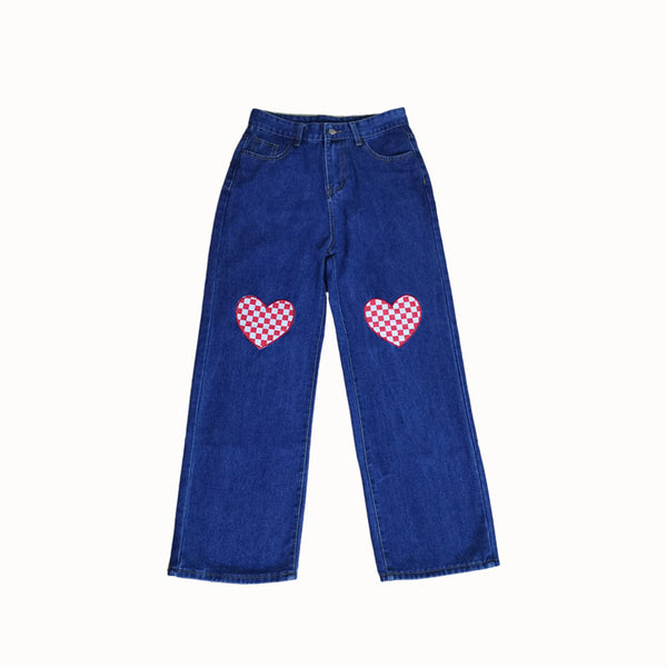 vintage heart print jeans  KF9927