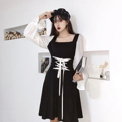 Lace-up black dress KF81975