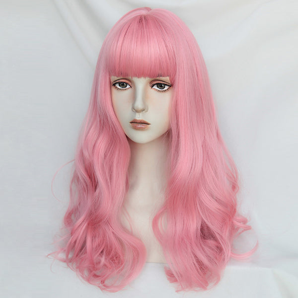 Pink long curly wig KF81507