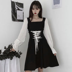 Lace-up black dress KF81975