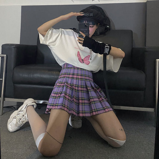 Plaid pleated skirt KF81658