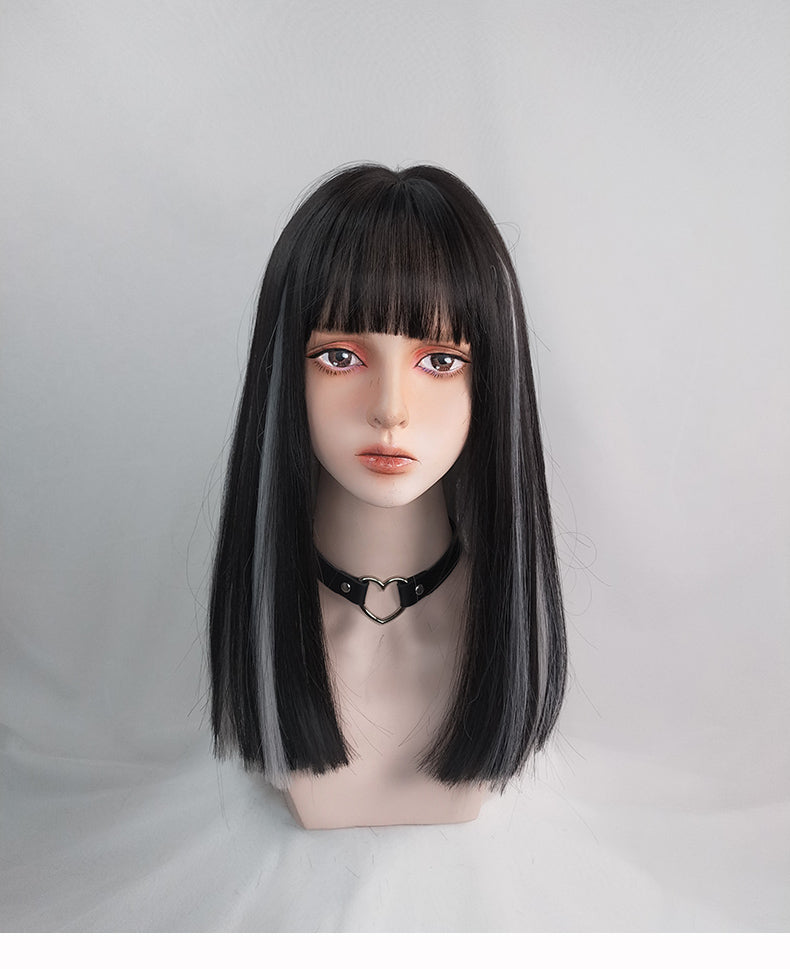 Harajuku Black Silver Wig KF81367