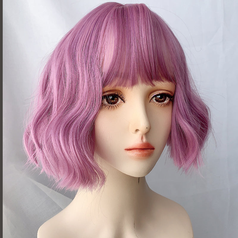 Purple short curly wig KF81395