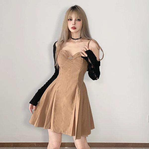 vintage khaki dress  KF82781