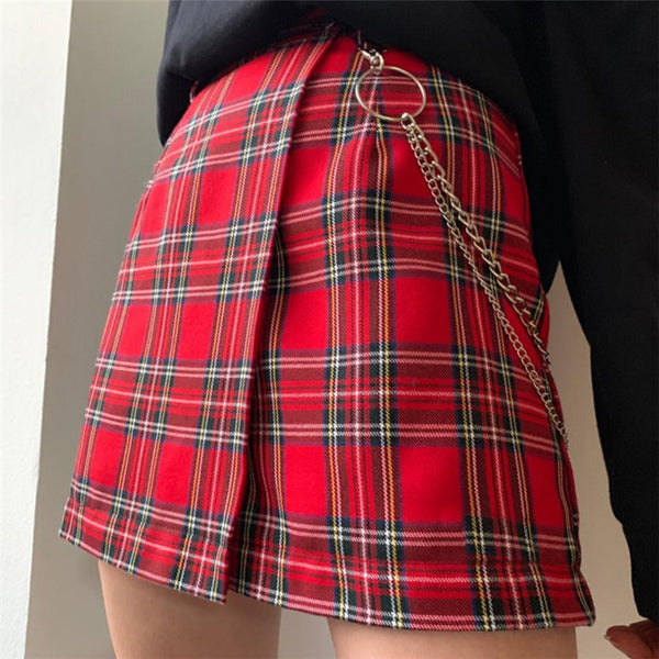 Red plaid skirt KF9384