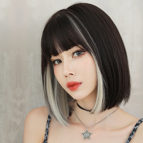 Black hanging ear beige short wig  KF82831