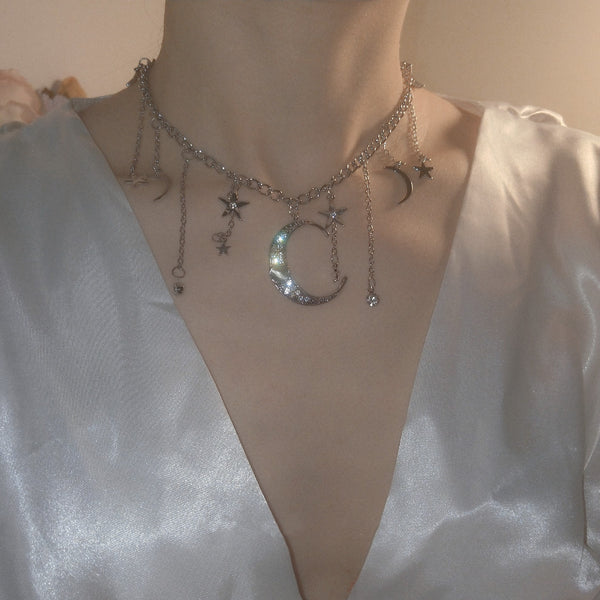 unzzy fantasy star and moon clavicle chain KF50077