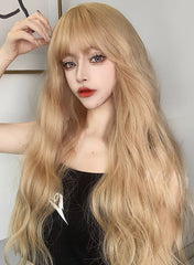 Golden long curly wig KF82114