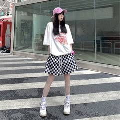 Harajuku Black and White Plaid Casual Shorts  KF2241