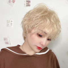Golden short curly wig KF82041