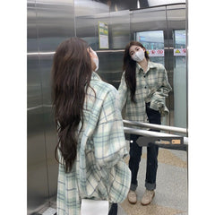 Green plaid long shirt KF2287