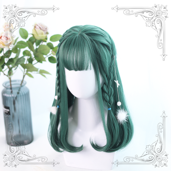 Medium length green wig KF82124