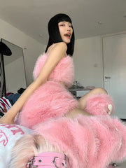 Pink Suspender + Short Skirt + Leg Socks Set  KF83306