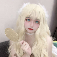 Golden long curly wig KF81625