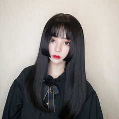 Black long straight wig KF9459