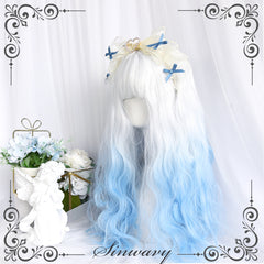 White and blue gradient long curly wig  KF81268