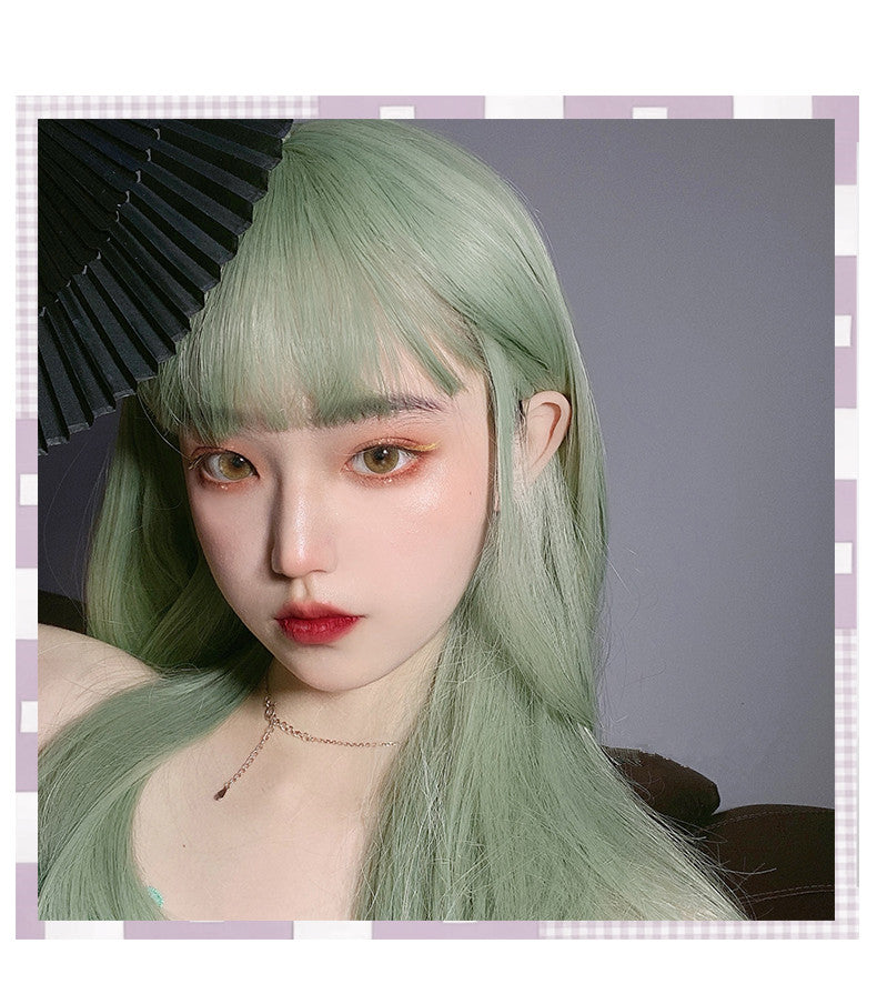 Green long straight wig KF81311