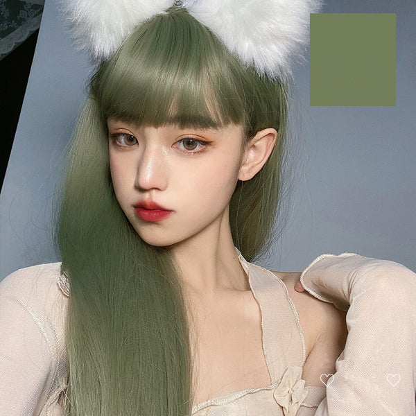 Green long straight wig KF81668