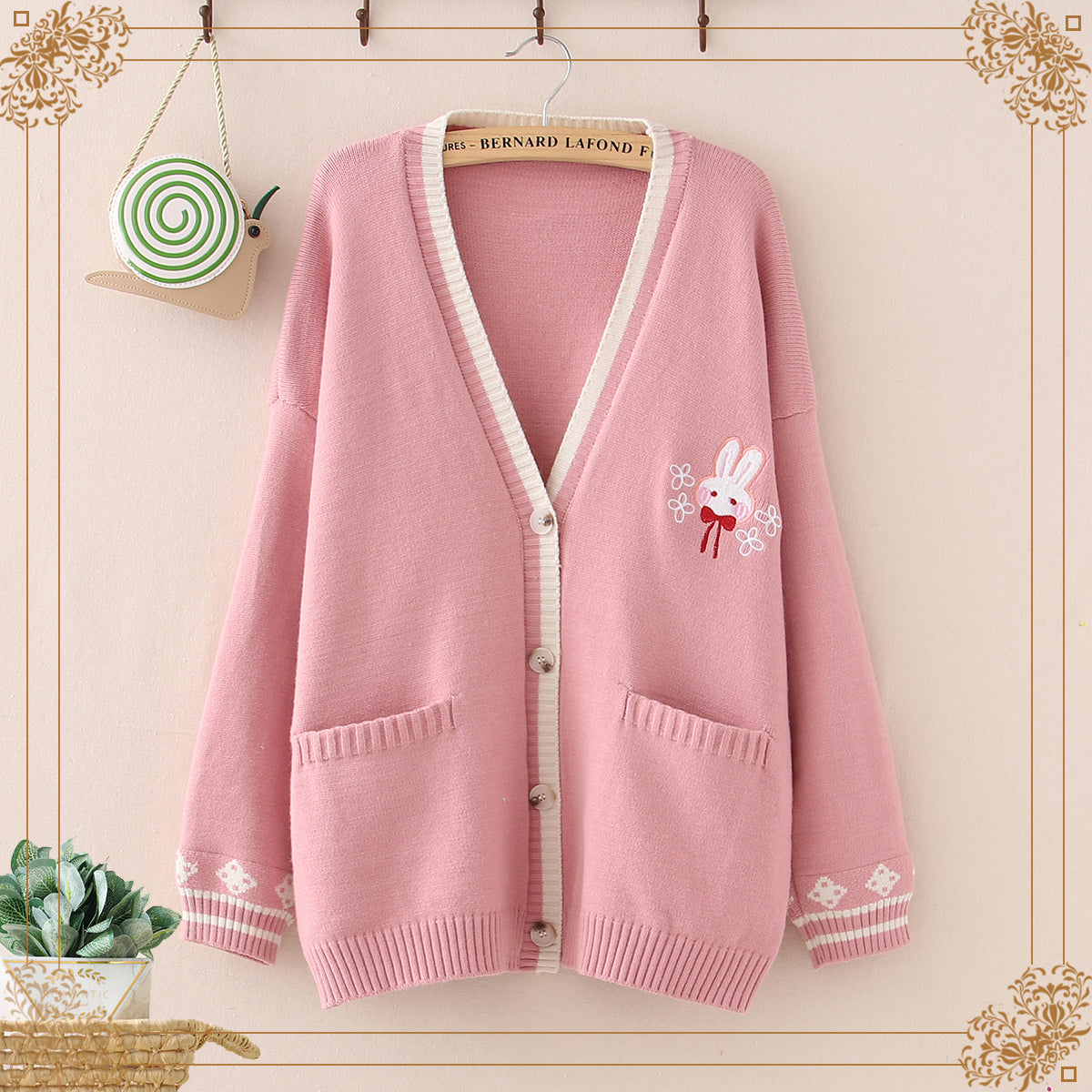 V-neck cardigan sweater   KF90647