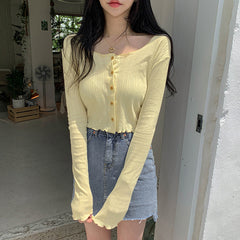 Solid color knitted long sleeves  KF81225