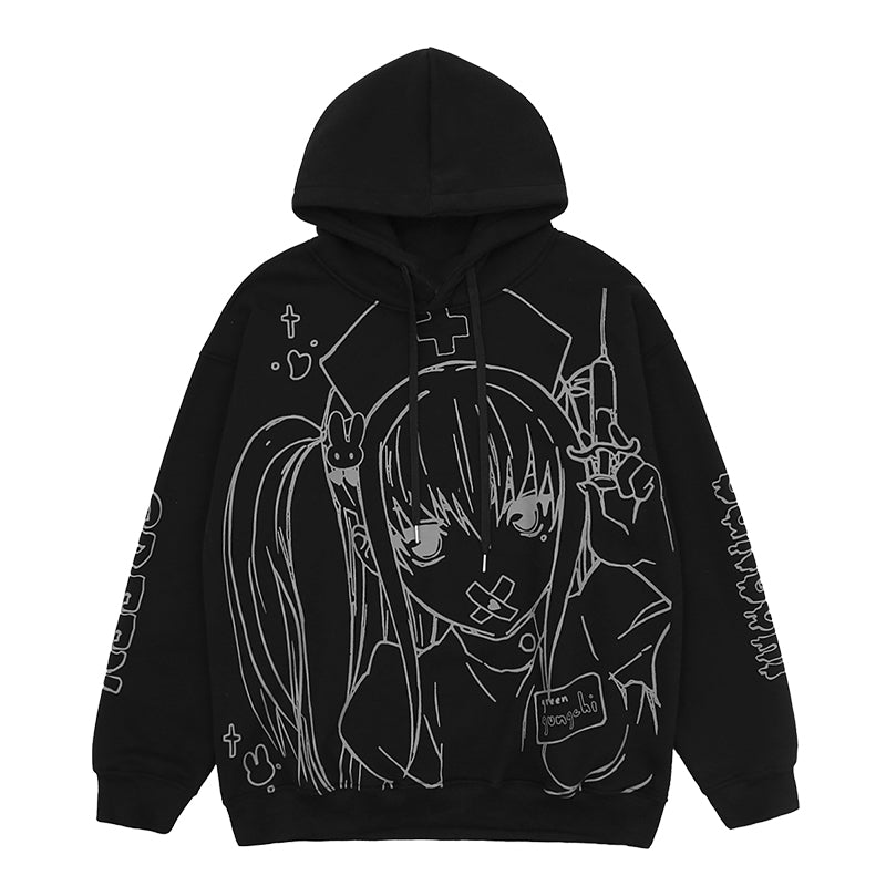 Anime print hooded sweatshirt  KF24049