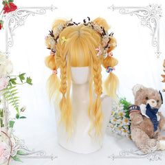 Golden long curly wig KF81555