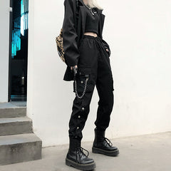 Black casual chain pants KF82127