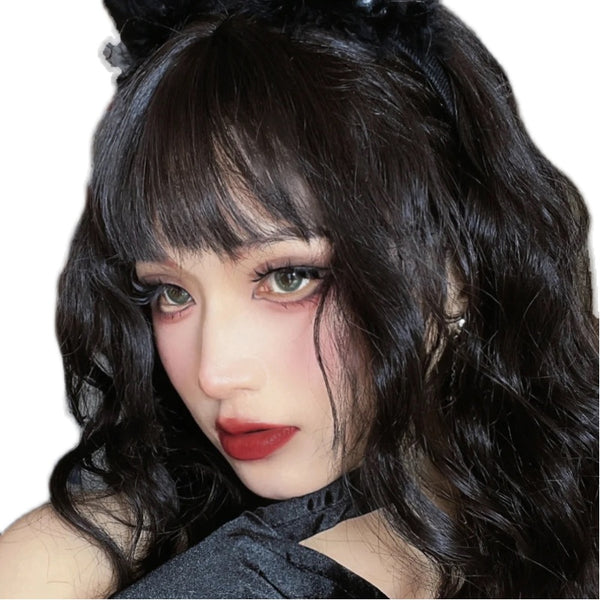 Lolita Black Long Curly Wig  KF82646