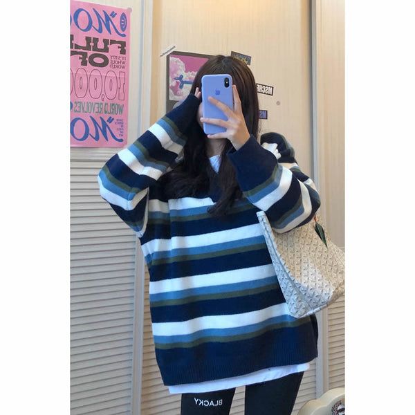 Striped knitted sweater KF81824