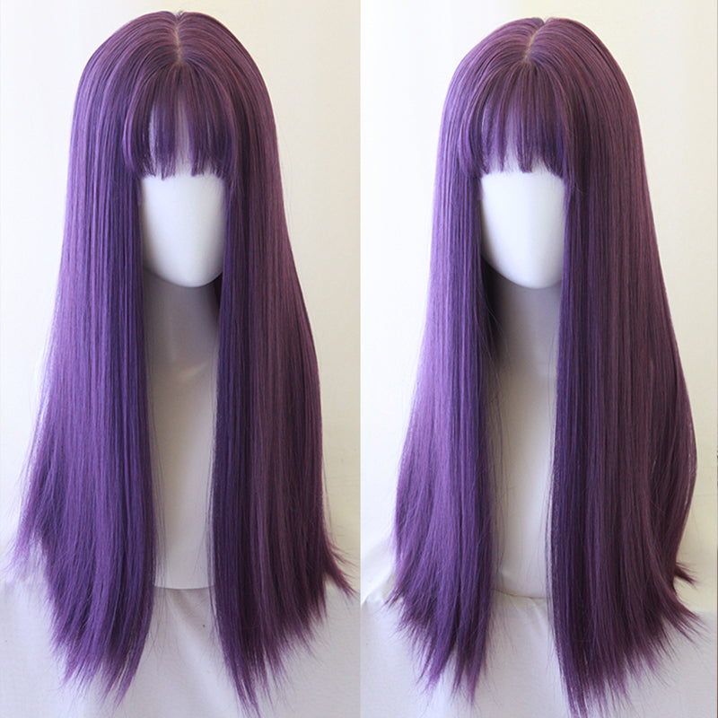 Purple long straight wig KF9414