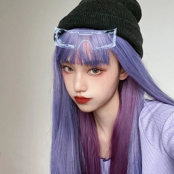 Purple long straight wig KF81460