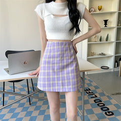 Purple Plaid Skirt  KF90772