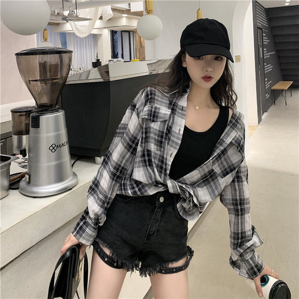 Black and white plaid shirt KF9207