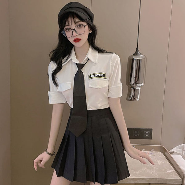 White shirt + black skirt two-piece suit  KF9237