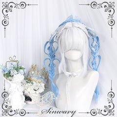 White and blue gradient long curly wig  KF81268