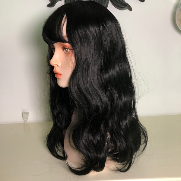 Black long roll wig KF90275