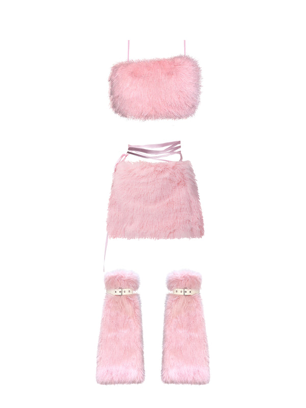 pink fur three-piece suit  KF83001