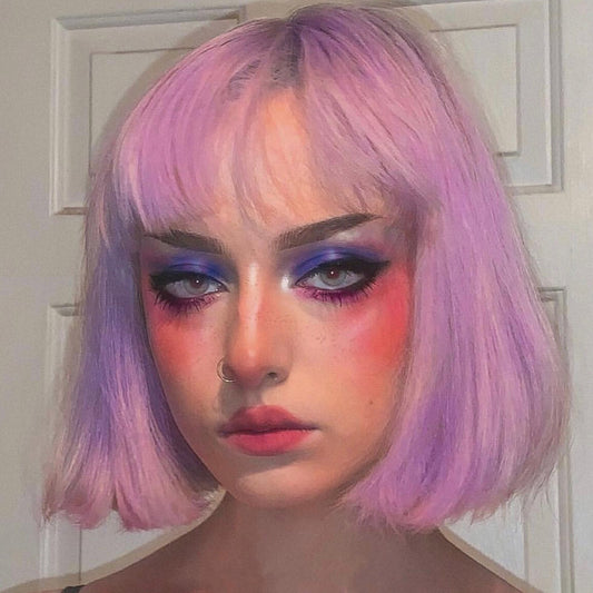 Purple short straight wig KF9249